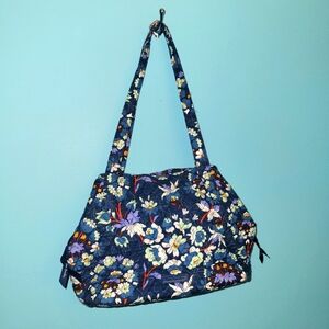 Vera Bradley Blue Floral Three Pocket Satchel Purse